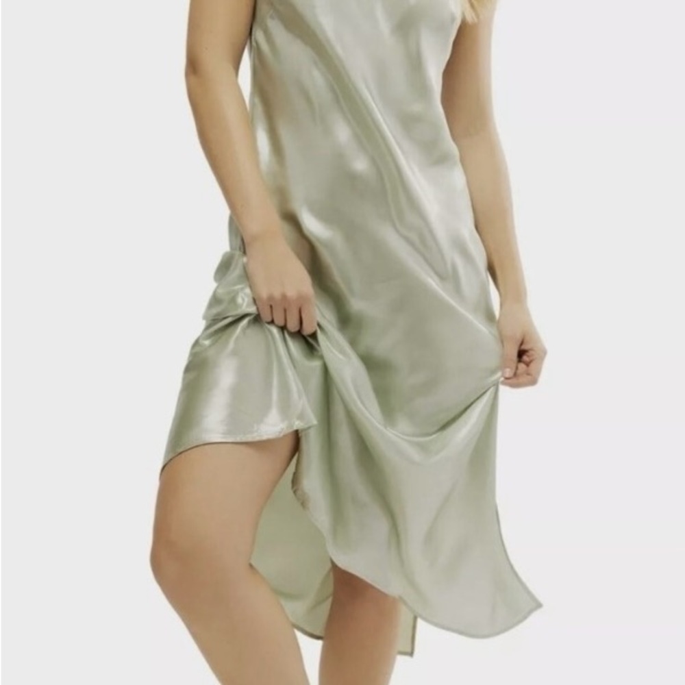 NWT Free People Satin Slip Dress in Light Sage